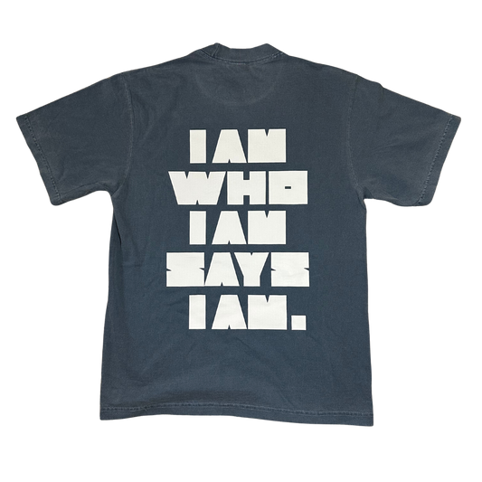 "I AM WHO I AM" Washed Denim Tee